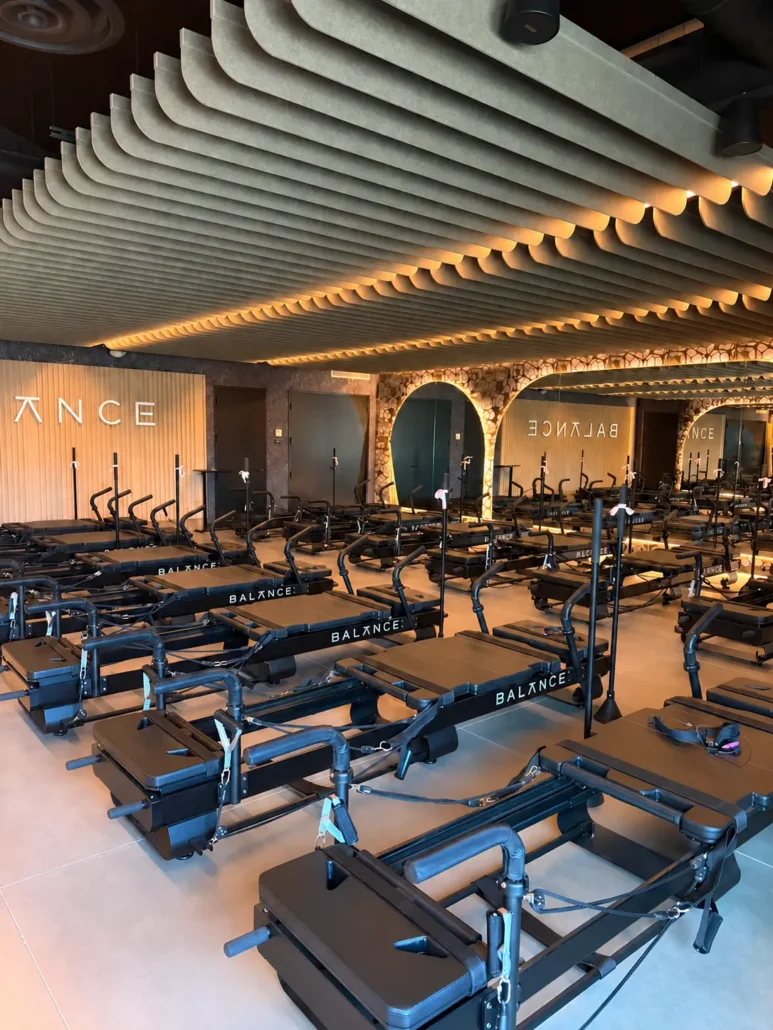 Ceiling speakers, acoustic panels and lighting at Balance Pilates in Strongsville, Ohio
