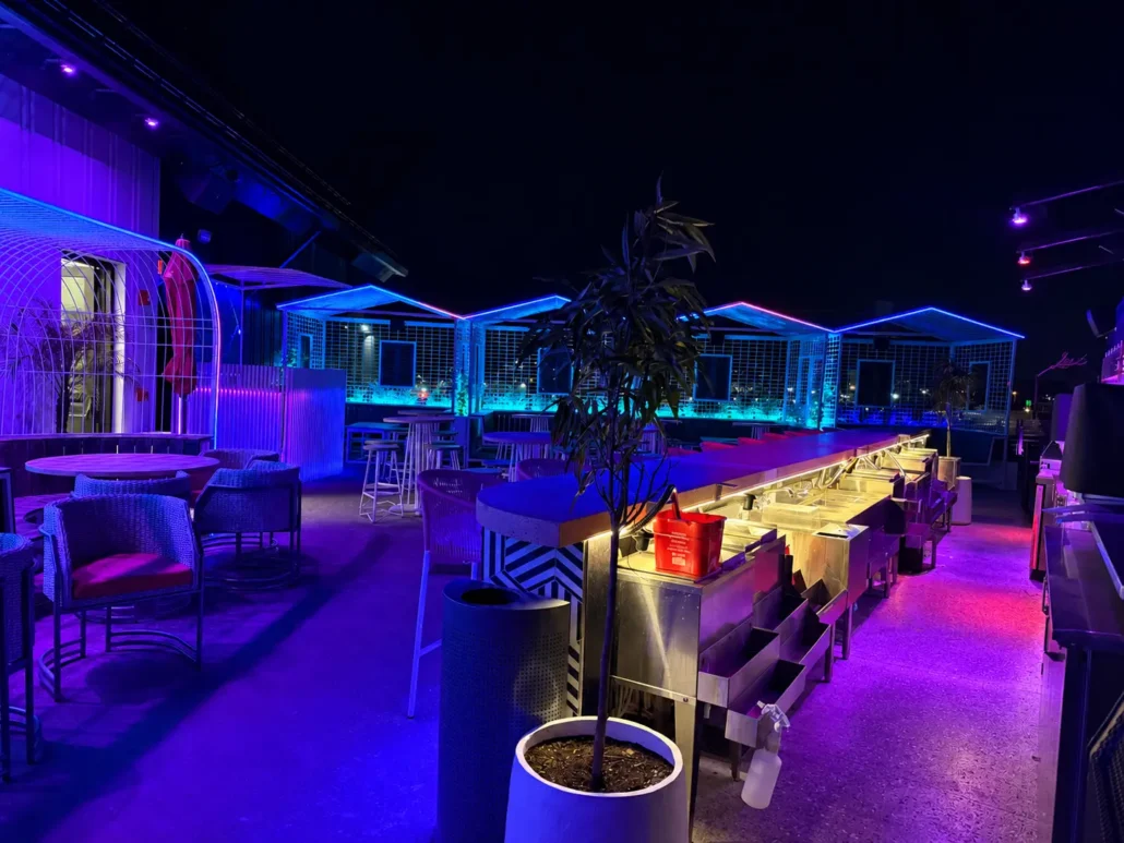 Outdoor patio audio and lighting installation at Lost on the River in Cleveland, Ohio